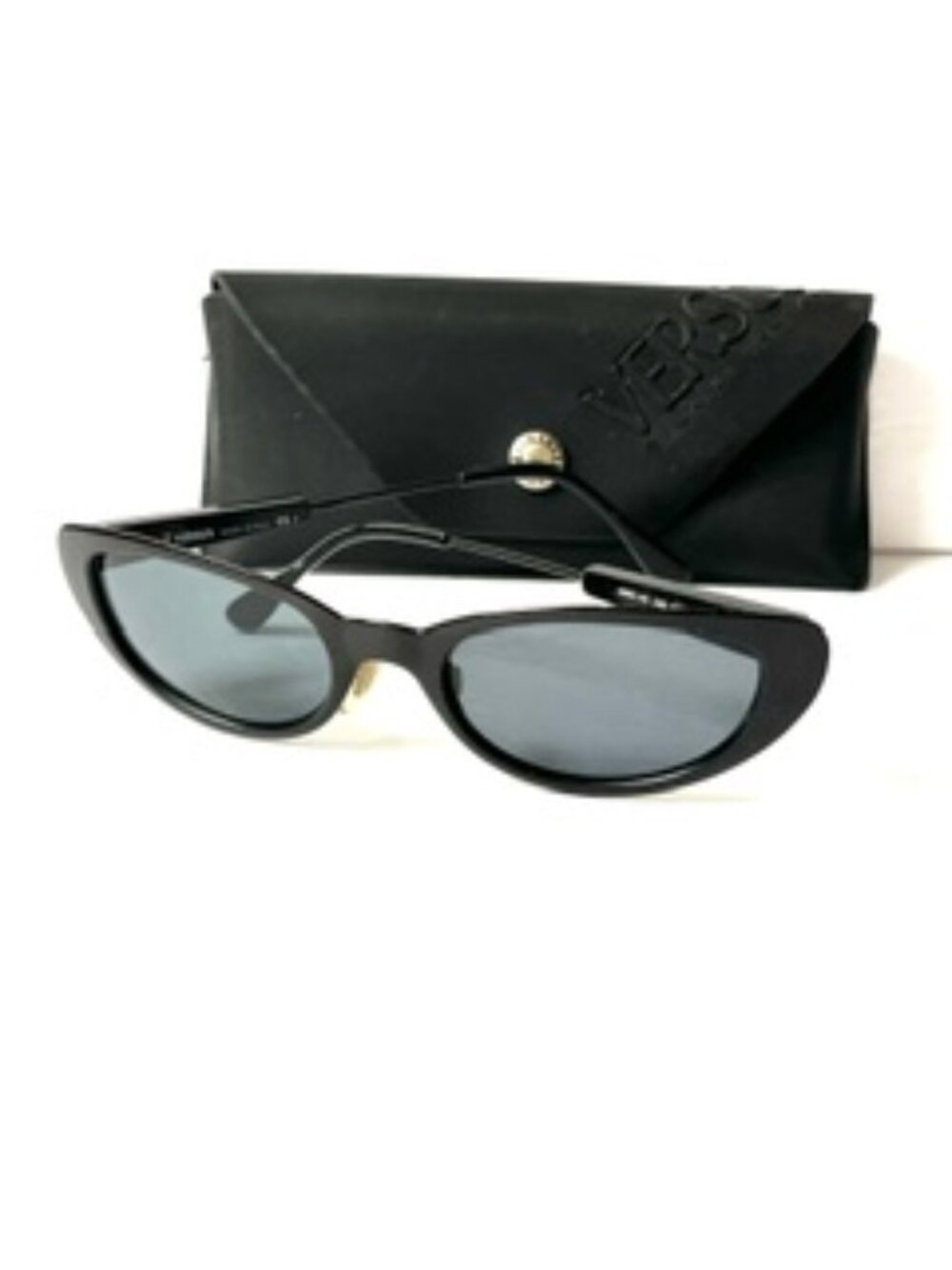 Vintage Versus Cat- Eye Black Metal Sunglasses by Gianni Versace, Made in Italy